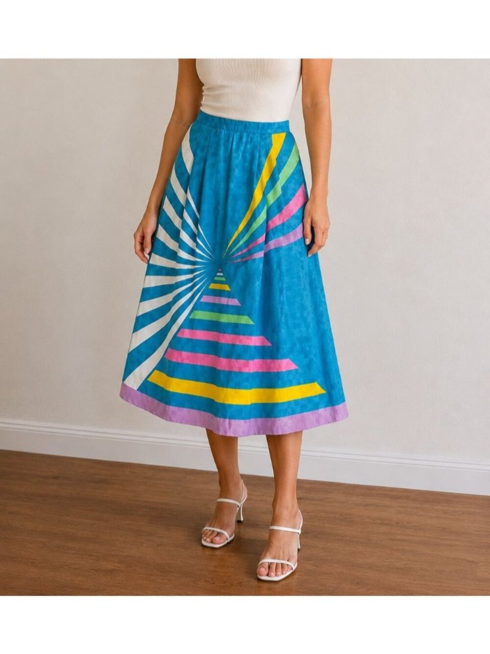 Vintage Anthony Sicari Graphic Skirt Colorful Geometric Art Print Made USA
